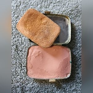 Vintage Metal Makeup Compact with Blush and Puff